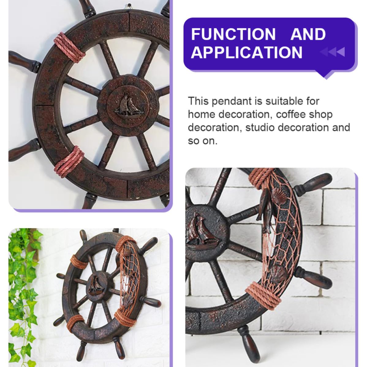 Ipetboom Wall Adornment, Mediterranean Style Ornament, Timone in Legno, 2Pezzi, tema marino per bar e casa