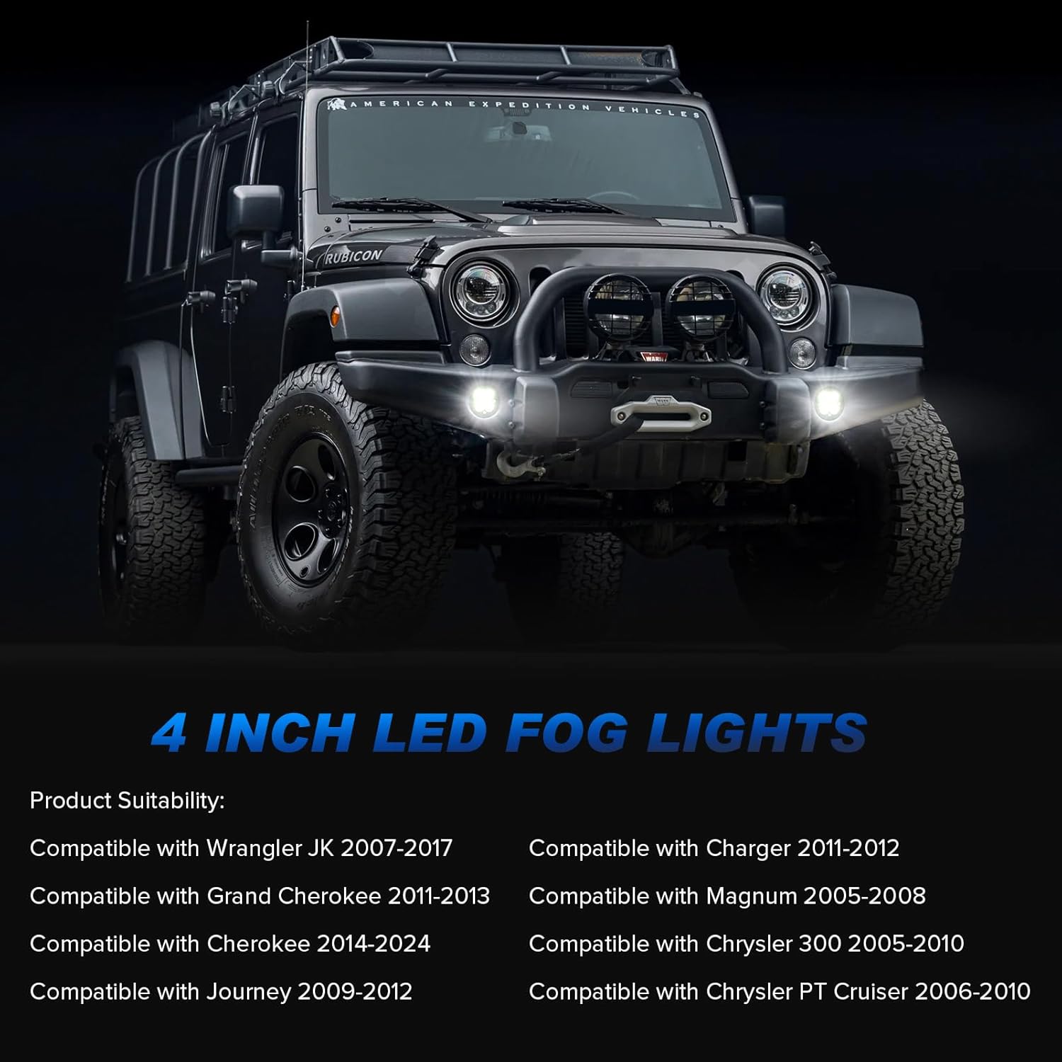 4 Inch Round LED Fog Lights Compatible with 2007-2018 Wrangler JK JK Unlimited JKU Sport S Rubicon Sahara, Off-Road Lamps Front Bumper LED Fog Lights, White Light