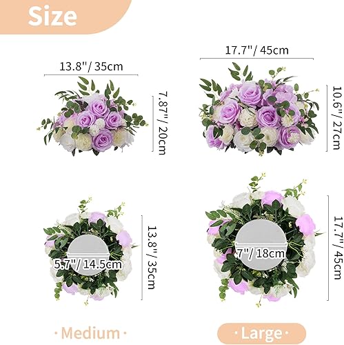 Miniatura 6 de NUPTIO Ramo de arreglo de bolas de flores, 2 piezas de 17.7 pulgadas de diámetro, color morado claro y blanco, flores falsas para centros de mesa,