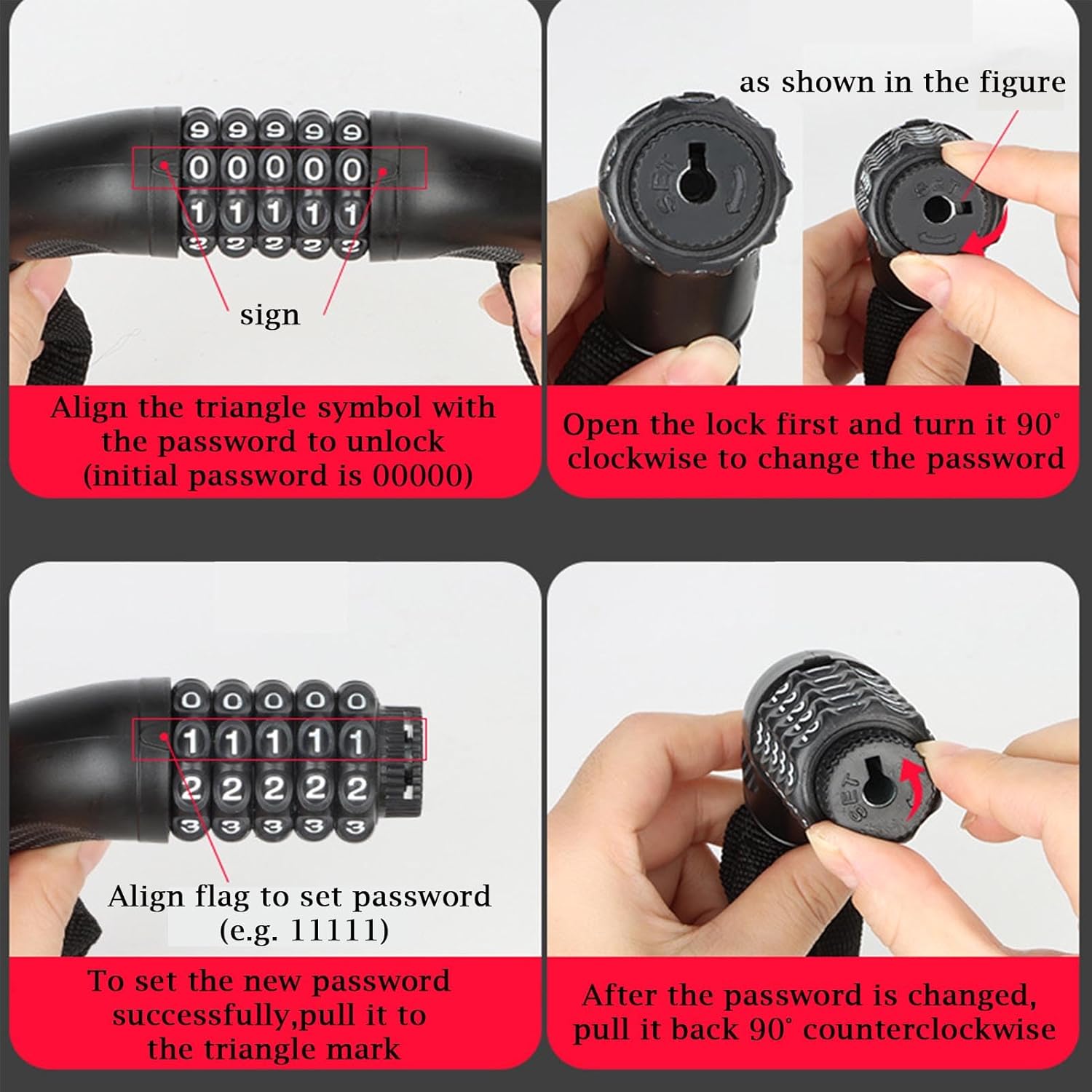 自転車ロック 自転車チェーンロック タイヤパッチ6個付き ケーブルロック 高耐久 盗難防止 5桁のリセット可能 盗難防止ケーブルロッ