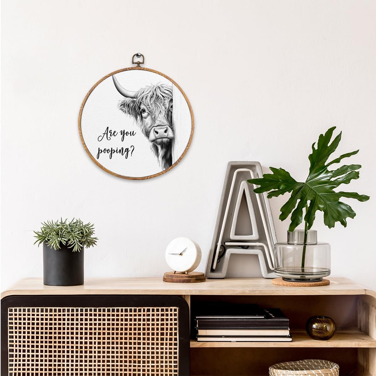 Funny Highland Cow Bathroom Wall Art, Rustic Farmhouse Round Wall Decor image 4