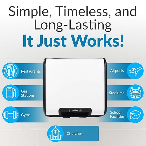 Miniatura 9 de Bobrick 7120 TrimLineSeries - Secador de manos automático montado en superficie de acero galvanizado ADA, acabado epoxi blanco, 115 V, 13-1932