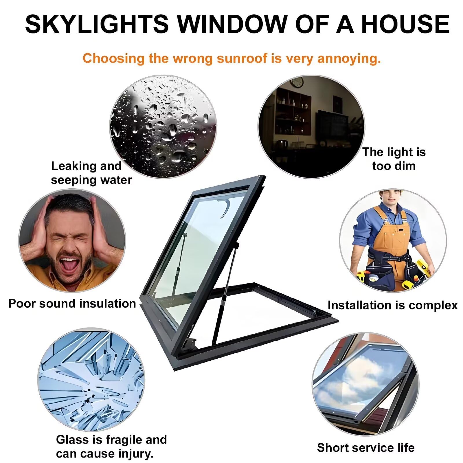 Okno dachowe Skylight Podwójna warstwa hartowane s Pokrywa ze stopu aluminium e i pręt hydrauliczny Ręczna wentylacja do piwnicy na poddaszu i pokoju słonecznegoRozmiary: 50.8 cm 66 cm 81.3 cm 91.4 cm