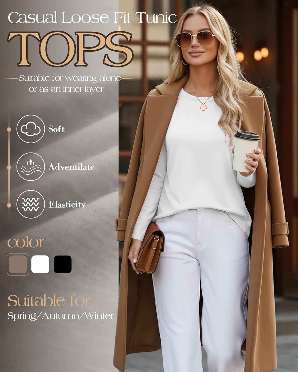 Ficerd 3 Pack Women's Long Sleeve T-Shirts Crew Neck Raglan Sleeve Casual Loose Fit Shirts Side Split Curved Hem Tunic Tops - Image 2