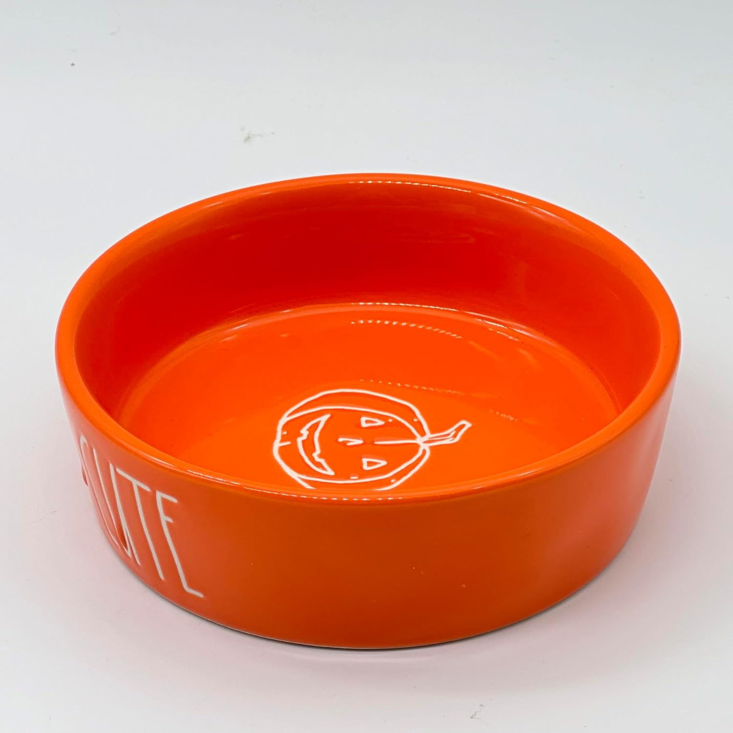 Rae Dunn WICKED CUTE Dog - Cat - pet bowl ORANGE - Halloween - Ceramic - 4.25 inches