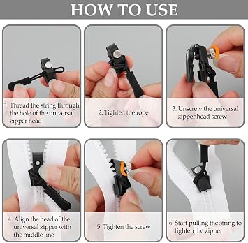 6 PCS Zipper Pull Replacement, Zipper Repair Kit, Replacement Zipper Pulls, Zip Replacement, Zipper Puller Replacement, Removable Zipper Pullers, for Clothes, Jeans, Wallets, Luggage (Black)
