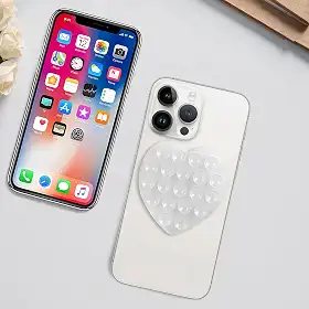 Suporte adesivo para celular com sucção de silicone coração - mãos livres, suporte forte para selfies e vídeos - durável, fácil de usar, transparente