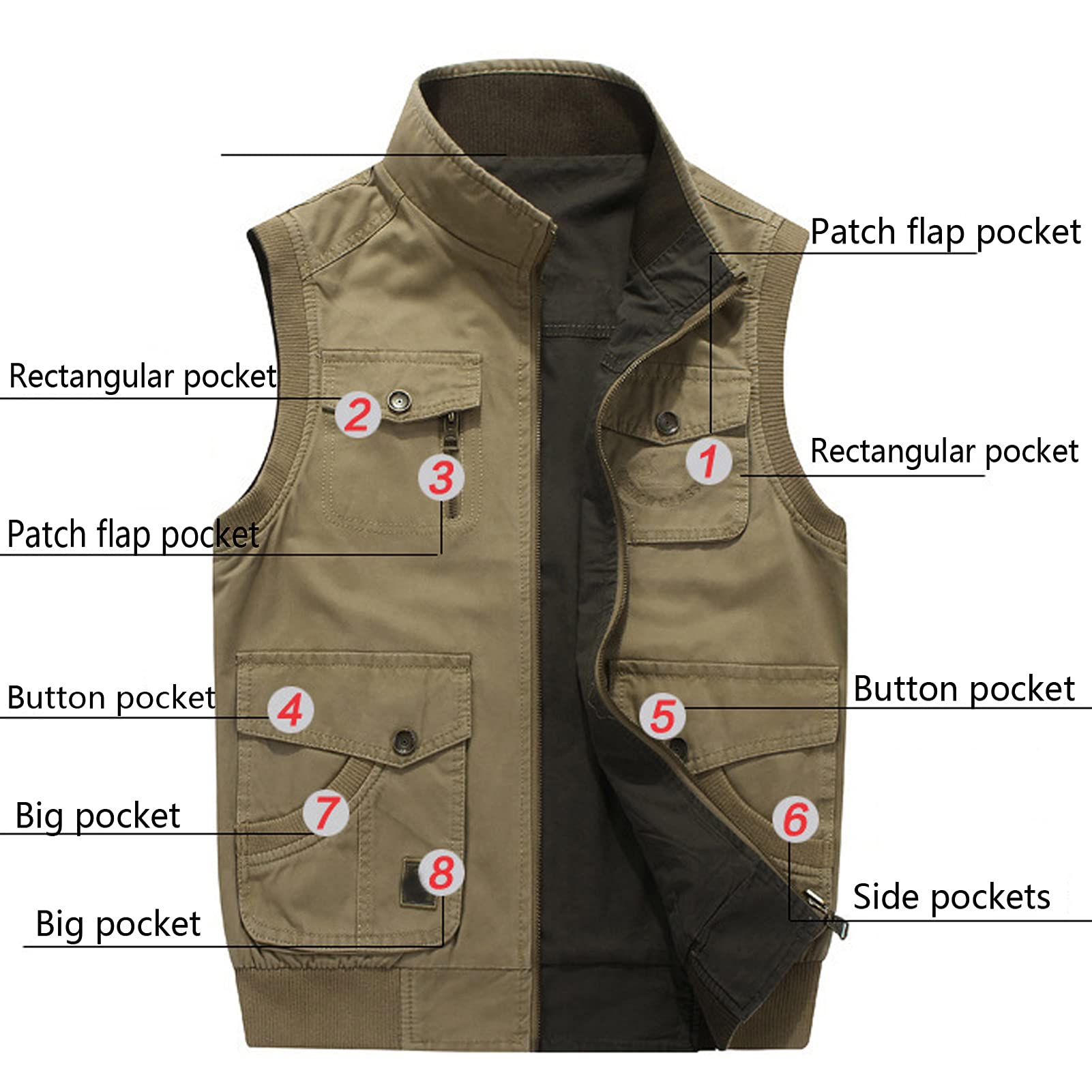 Gilet da Uomo Multi Tasche Gilet Outdoor Reversibile Caldo Gilet Cotone Top Pesca Giacche Da Viaggio Giornalista Capispalla
