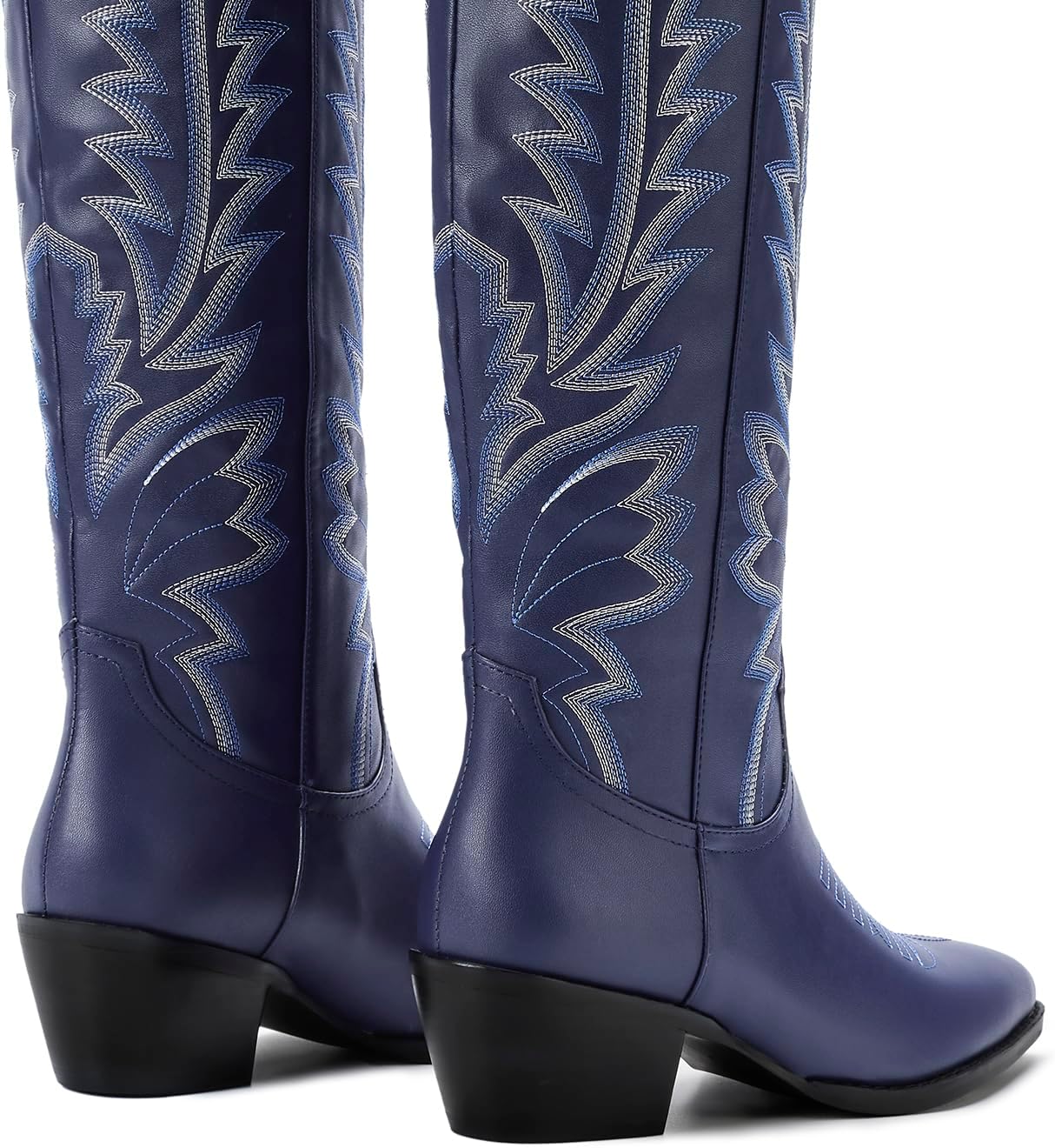 Vertundy Knee High Cowboy Boots For Women Pointed Toe Cowgirl Low Chunky Heel Western Boots - Image 4