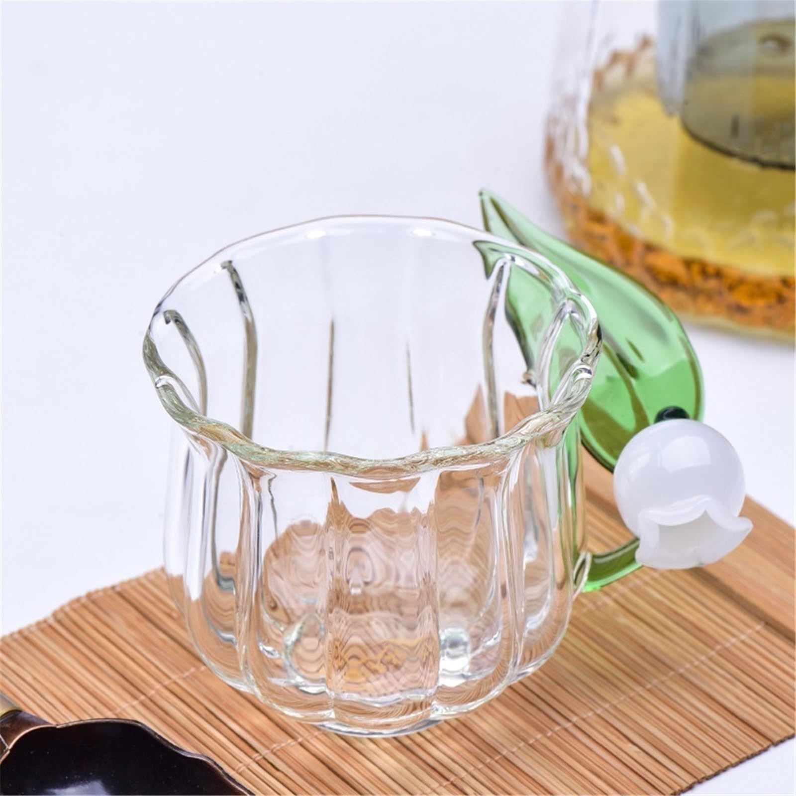 vasos de vidrio Taza de vidrio soplado a mano con asa en forma lirio la válvula, 135 ml. Tazas café/té borosilicato transparente Cristalería de cocina