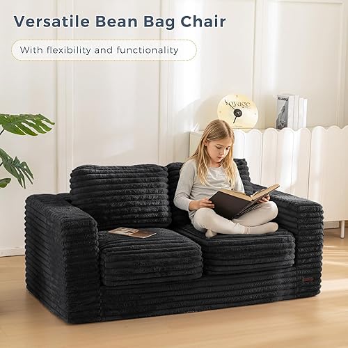 Miniatura 54 de MAXYOYO Puf gigante para adultos, sofá tapizado de suelo con almohadas y reposabrazos, puf grande de felpa, sofá para dormitorio, sala de estar,