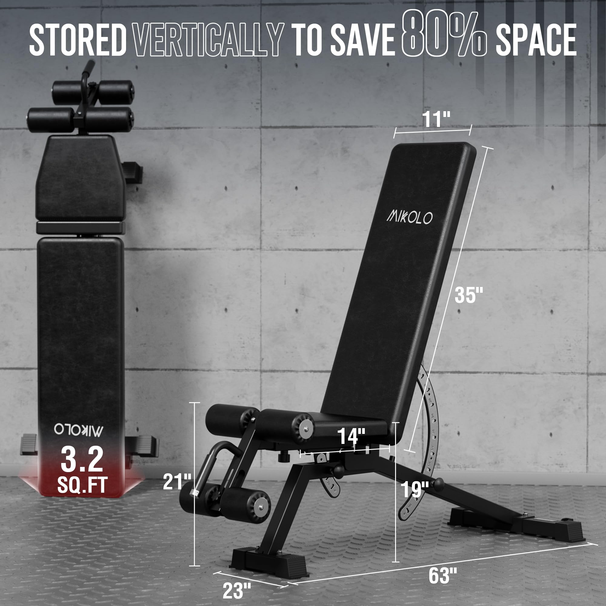 1200LB Weight Bench, Adjustable Workout Bench with Detachable Leg Support, Vertical Storage Space-Saving Exercise Bench for Home Gym, Incline Flat Decline Sit Up Bench for Full Body Fitness