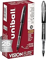 uni-ball Vision Elite Rollerball Pens, 0.5mm Fine Point Black, 12-Pack - Skip-Free, Leak-Proof, Fraud-Resistant Writing