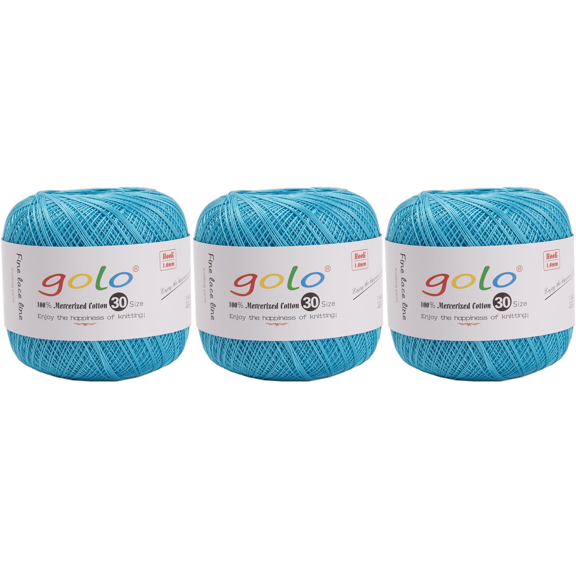 golo 3 Balls Crochet Thread Size 30 Yarn for Hand Knitting, 000-846 LakeBlue
