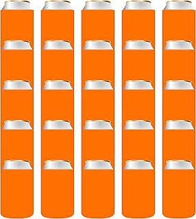 QualityPerfection Beer Blank Can Cooler Sleeve (25 Units) Foam Holder Sublimation, HTV Insulated, Collapsible For DIY Customizable, Favors, Parties, Beverage, Blank Ready for Printing (Neon Orange)