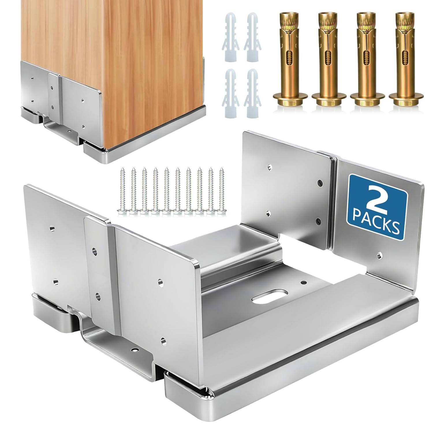 10x10 Galvanized Post Base for Concrete, 2 Pack Post Deck Base Anchor for 9.5x9.5 Wood, Post Base Holder with 1" Standoff for Deck Gazebo Pergola Porch, Includes 4 Fastener & 32 Screws