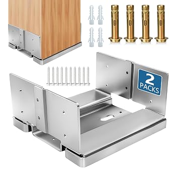 10x10 Galvanized Post Base for Concrete, 2 Pack Post Deck Base Anchor for 9.5x9.5 Wood, Post Base Holder with 1" Standoff for Deck Gazebo Pergola Porch, Includes 4 Fastener & 32 Screws