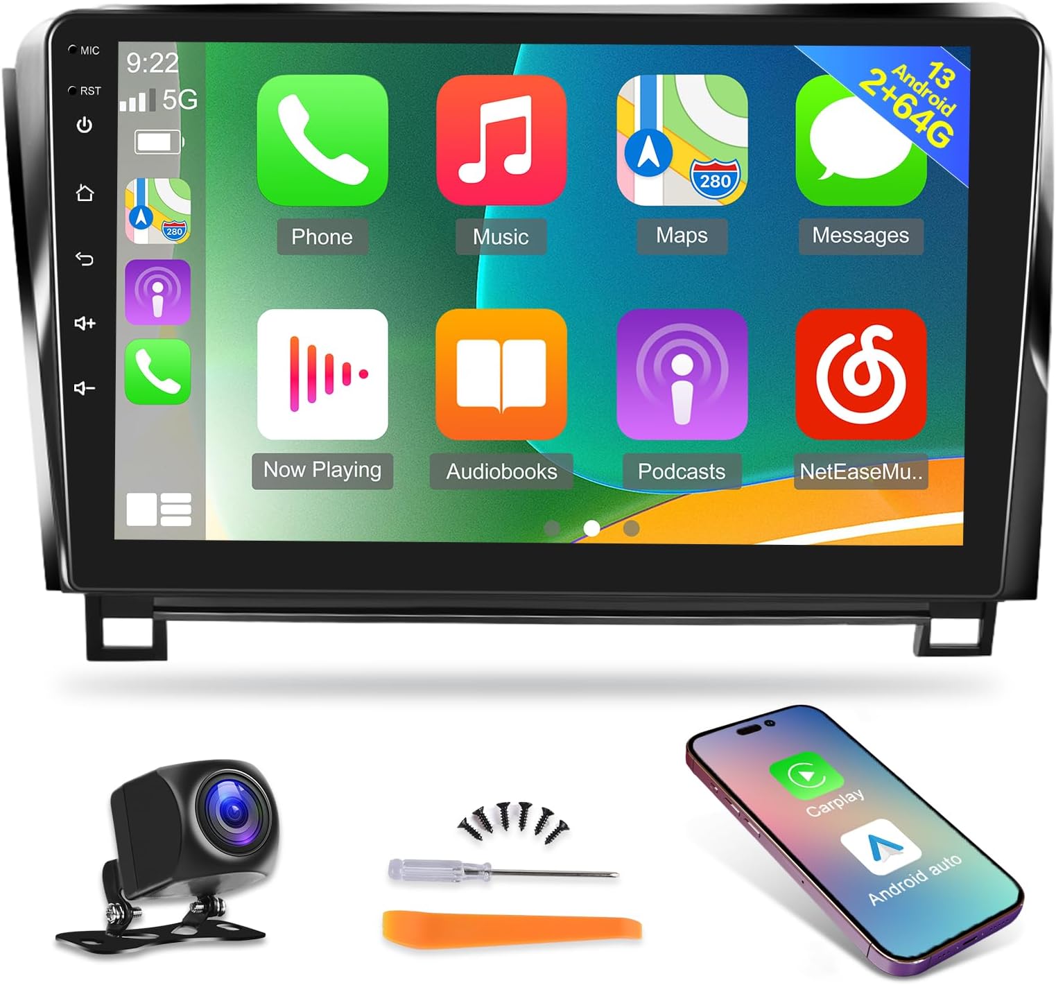 Autoradio Android 2G+64G 9 Pollici Per Toyota RAV4 2007-2012, Con Wireless Carplay, GPS, WiFi, Telecamera Posteriore - 3