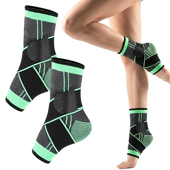 2pcs Green Ankle Brace for Kids, Adjustable Compression Ankle Sleeves for Children Sports, Running, Dance, Fitness, Breathable Polyester Fiber SupportSmall