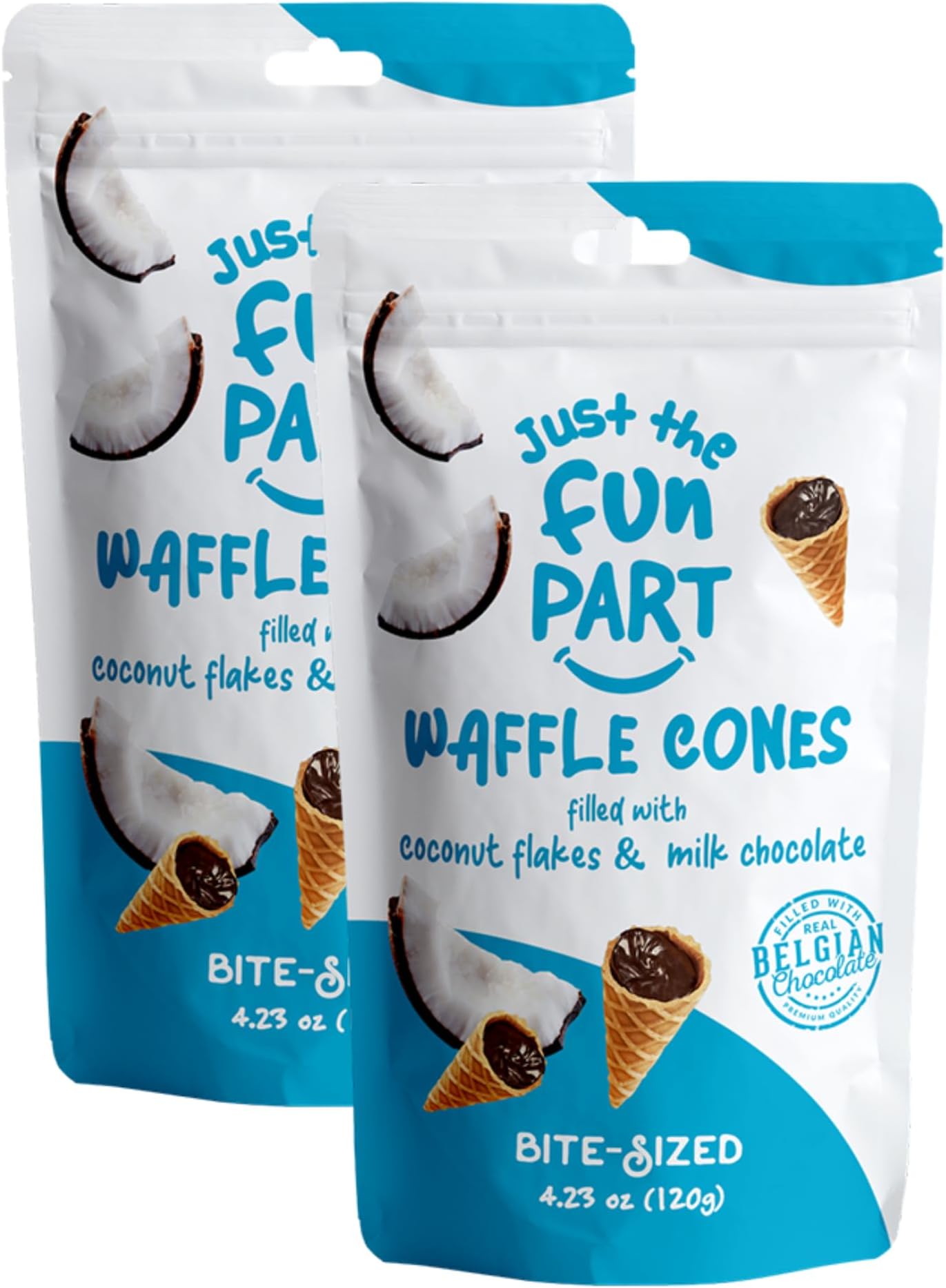 Just The Fun Part Waffle Cones Filled with Coconut Flakes & Milk Chocolate