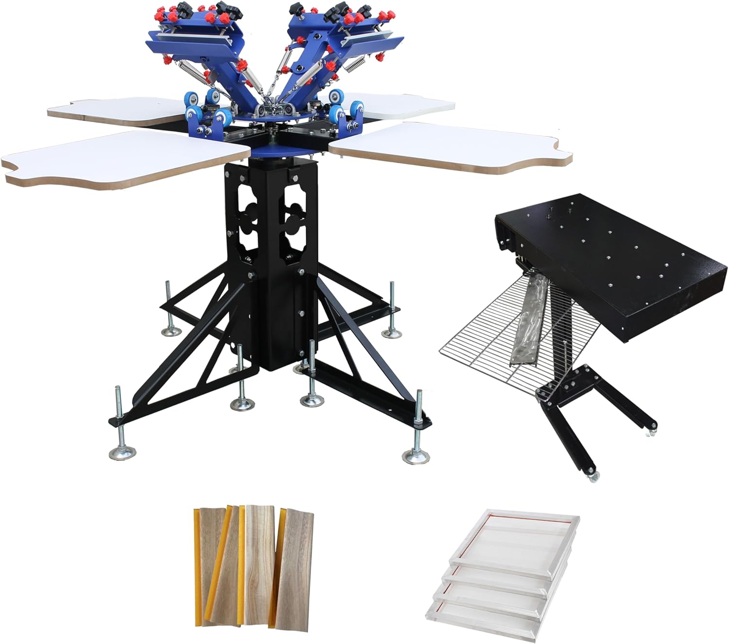 TECHTONGDA 4 Color 4 Station Screen Printing Press Kit Micro-Registration Function with Flash Dryer Squeegee Mesh Frame