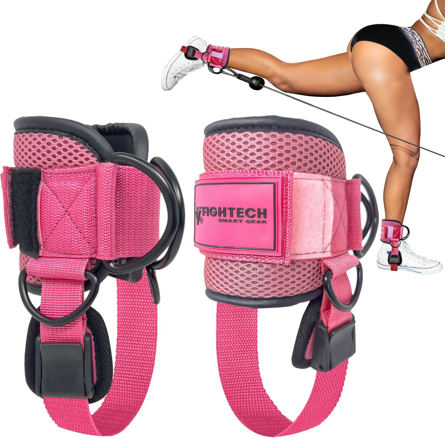 FIGHTECH Ankle Straps Cable Machine Attachment for Gym – Cable Kickback Ankle Straps – Padded Ankle Cuffs for Glute Kickbacks and Leg Workouts
