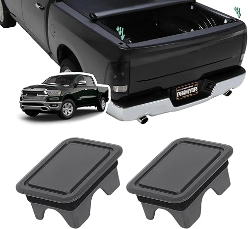 Fundas de bolsillo para estaca para riel de cama, Dodge Ram 1500 (2019-2023), cubiertas tonneau traseras para camión, ABS, negro, 2 unidades