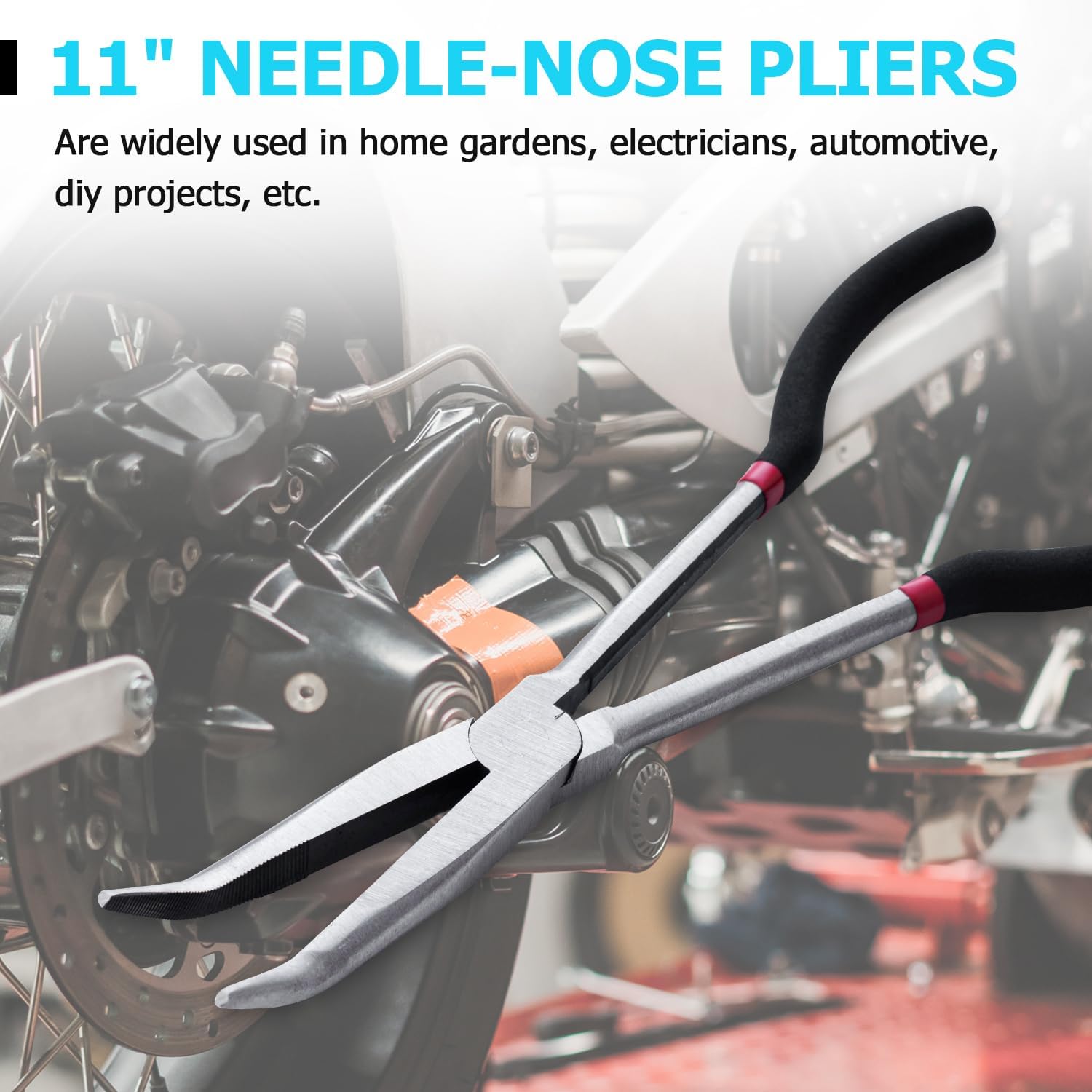 5 Piece Long Reach Plier Set - 11” Long Needle Nose Pliers Sets - Straight, 25, 45, 90-Degree Angle, Long Reach Bent Circle Pliers for Hard-to-Reach Narrow Spaces