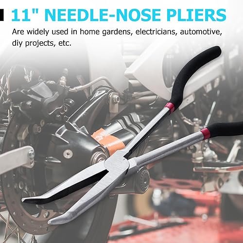 Miniatura 4 de Juego de 5 alicates de largo alcance, juego de alicates de punta de aguja de 11 pulgadas de largo, rectos, 25, 45, ángulo de 90 grados, alicates