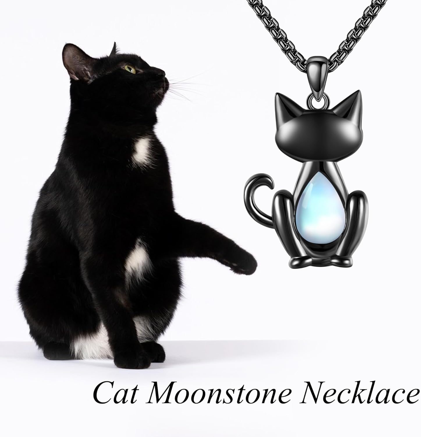 Moonstone Cat Necklace for Women S925 Sterling Silver Black Cat Pendant Necklace Cat Jewelry Gifts for Women Cat Lovers - Image 5