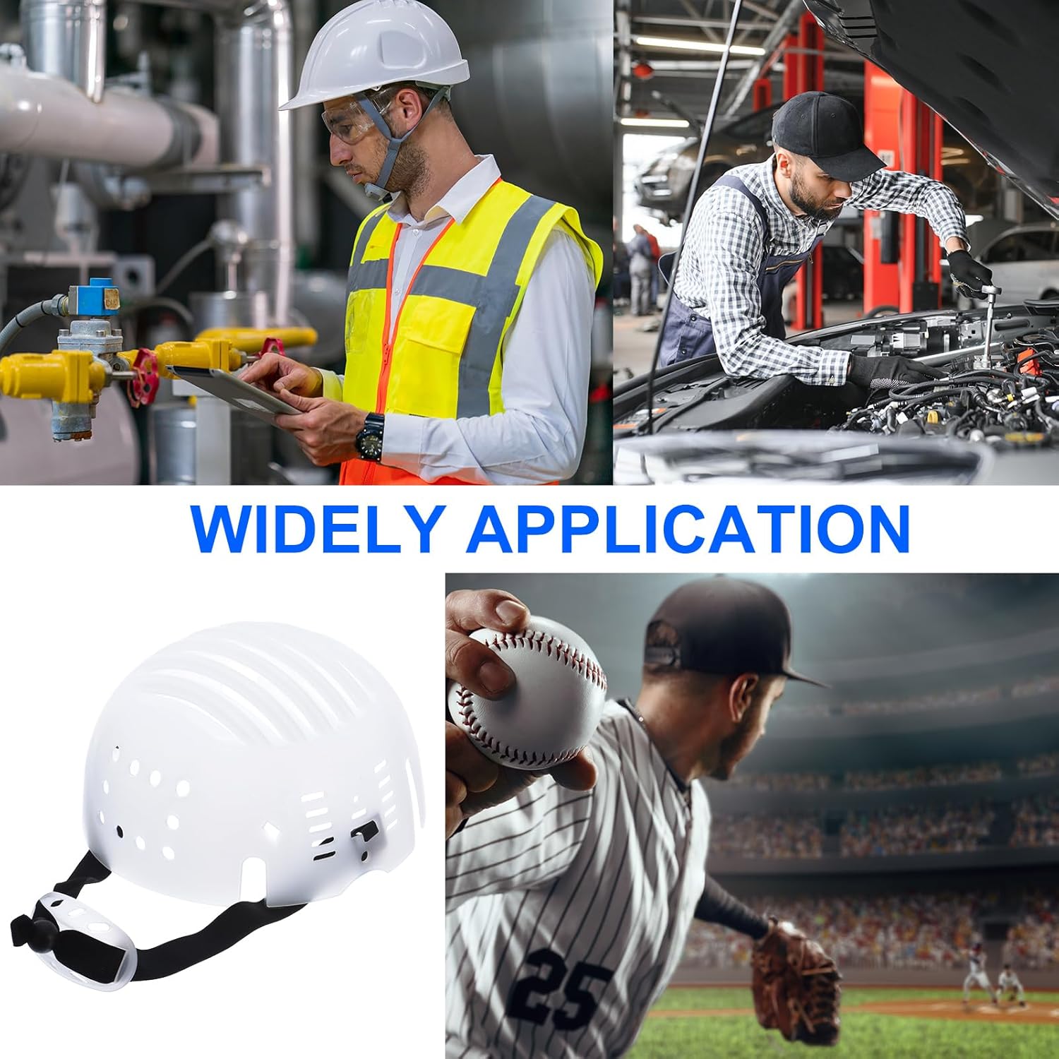 uxcell 2Pcs Bump Cap Insert, PE Lined Baseball Hard Hat Inserts, Lightweight Universal Bump Cap with Adjustable Strap for Head Protection (White)
