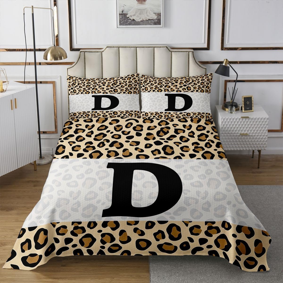 jejeloiu Abstract Bedspread Quilts Initial Letter E Coverlet Set King Size for Kids Boys Girls Geometric Stripes Patchwork Quilted Coverlet for All Season with 2 Pillowcases