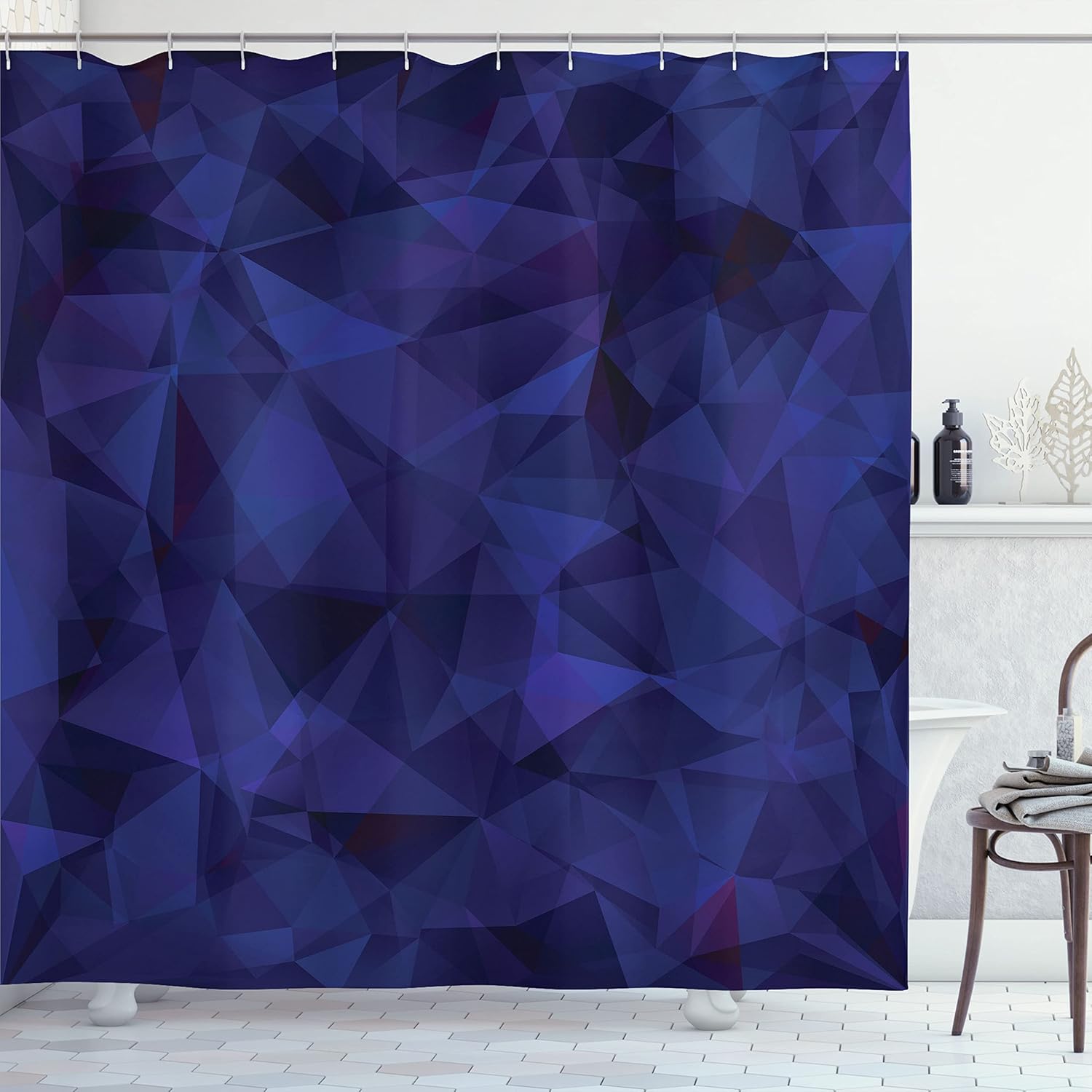 Ambesonne Abstract Shower Curtain, Broken Glass Inspired Geometric Triangle Abstract Shapes Computer Graphics, Cloth Fabric Bathroom Decor Set with Hooks, 69" W x 84" L, Indigo