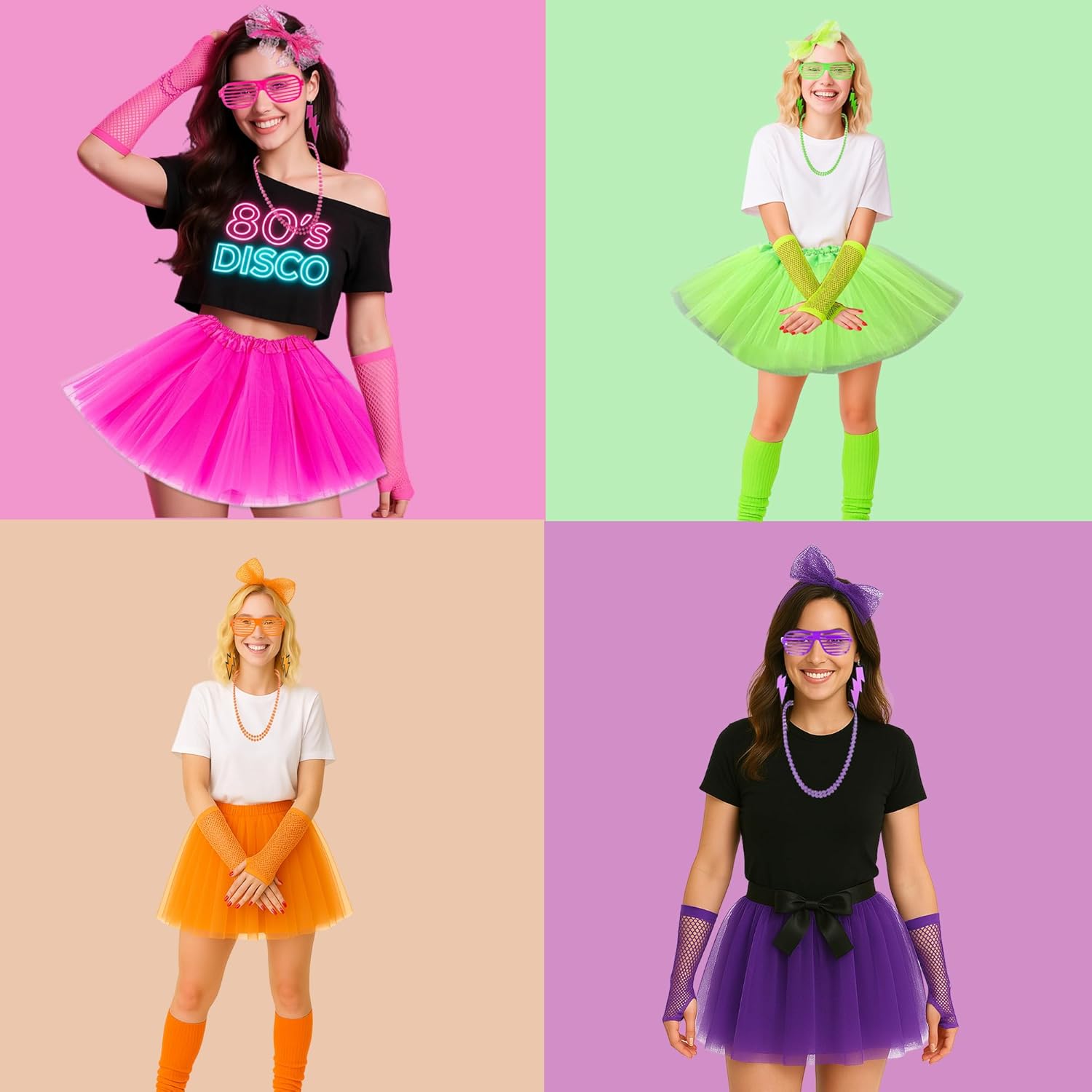 YMO 80s accessories for women, 1980s Neon Accessories Retro Prom Themed Party Outfit Sets Halloween Costume for Women