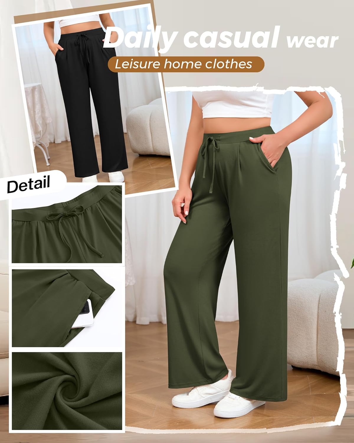 3 Pack Women's Plus Size Wide Leg Yoga Pants, Drawstring Lounge Sweatpants Loose Casual Workout Pants with Pockets - Image 5