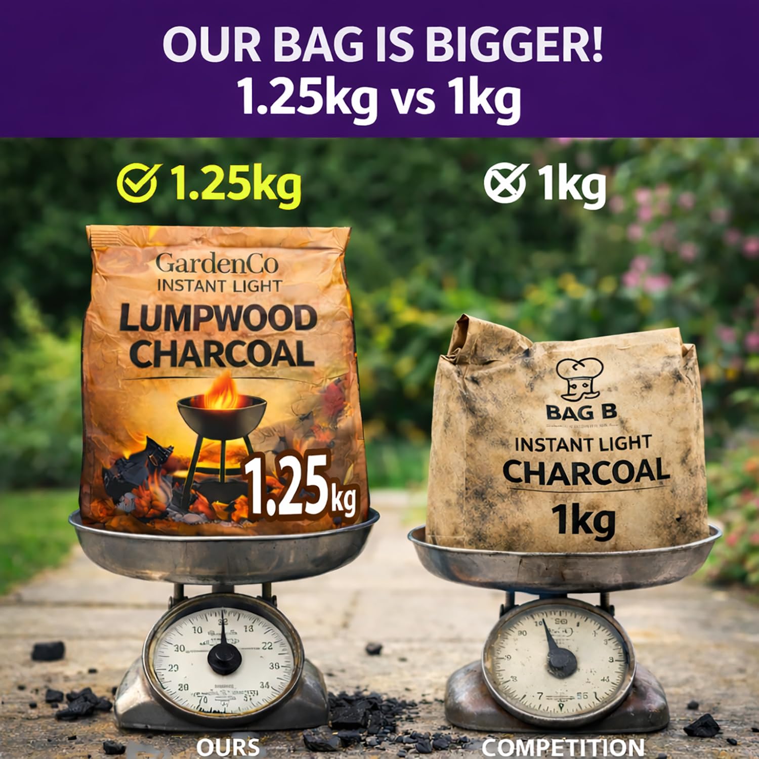 4 x 1.25kg Bags (5kg) Premium Instant Light BBQ Charcoal, Bags of Instant Barbecue Lumpwood Charcoal (2x Twin Packs) — view 6