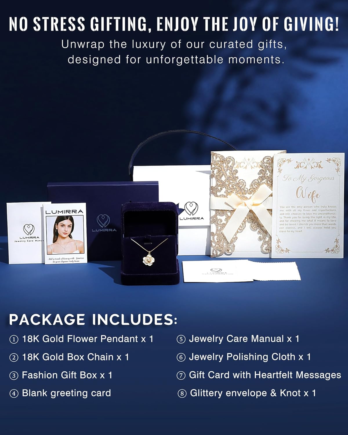 Anniversary Jewelry Gifts for Wife from Husband, Wife Birthday Gift Ideas, 18K Gold Flower Pendant Necklace for Women | Romantic Gift for Her | Best Jewelry Presents for Christmas/Valentine - Image 6