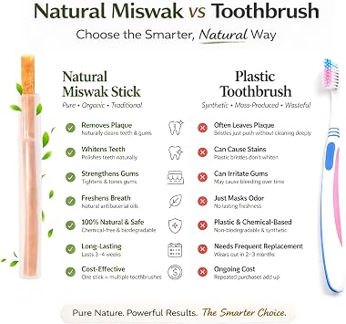 5 Pack Miswak Sticks for Teeth with 1 Holder - Sewak Sticks for Teeth Whitening | Natural Toothbrush Stick for Healthy Gums |Vacuum Sealed Miswak Toothbrush| Fresh Salvadora Persica Wood