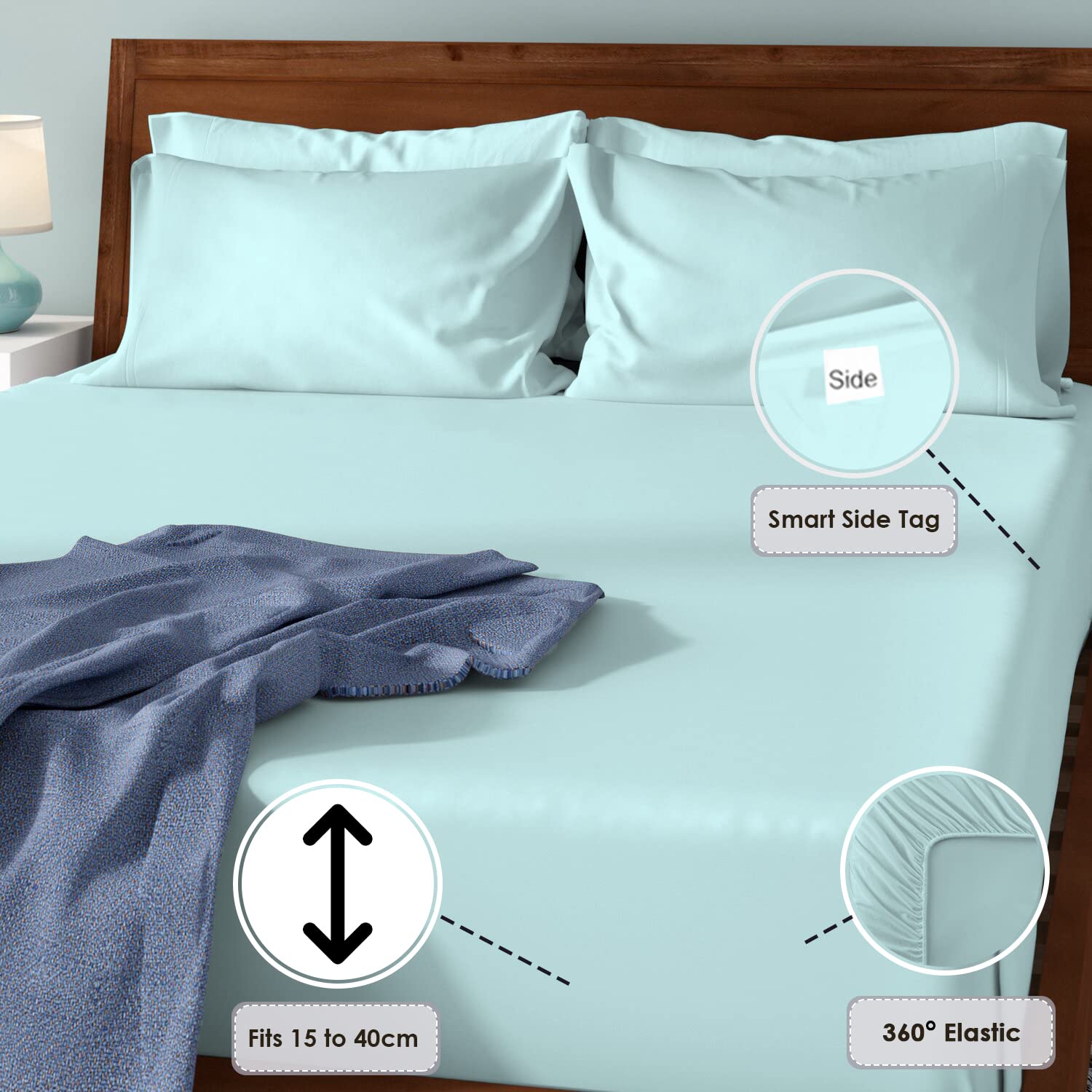 Pizuna Luxury Cotton Super King Fitted Sheet Baby Blue, 800 Thread Count 100% Long Staple Cotton Fitted Sheet 180x200 cm - Image 3