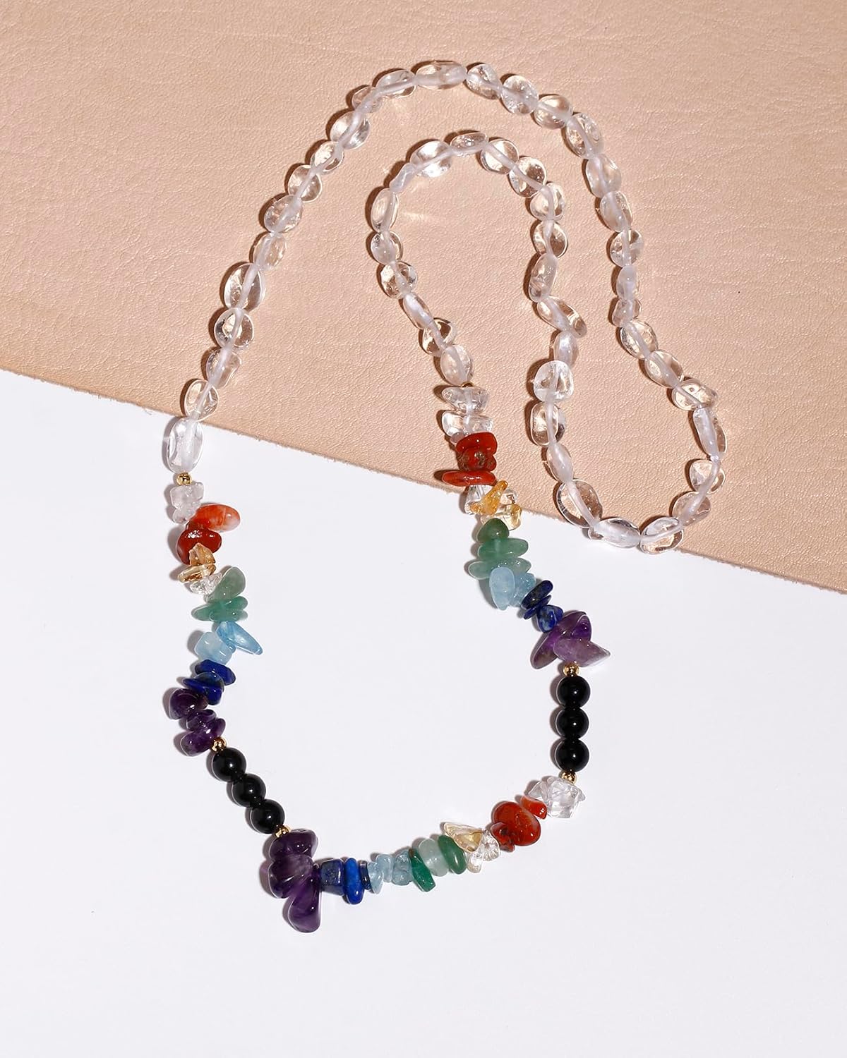 Clear Quartz 7 Chakra Crystals Chips Beaded Necklace Spiritual Tumbled Stones Energy Protection Necklaces for Women Jewelry - Image 4