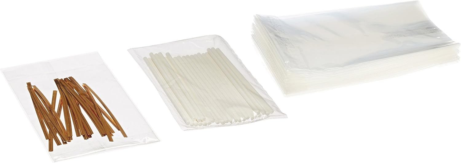 Cybrtrayd 6-Inch Lollipop Supply Bundle, Includes 25 6-Inch Lollipop Sticks, 25 Gold Twist Ties, 25 Treat Bags and Copyrighted Chocolate Molding Instructions from Cybrtrayd
