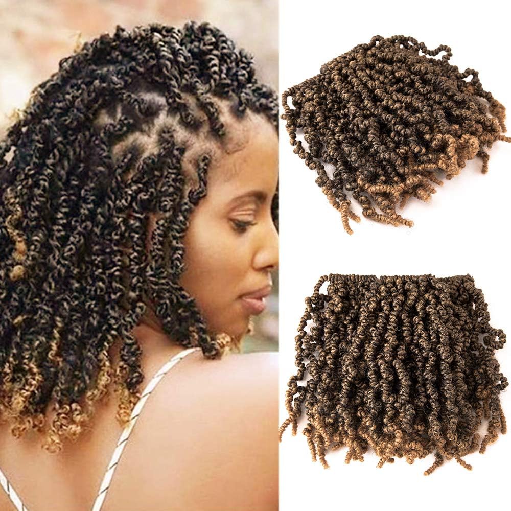 3 Packs Short Curly Spring Pre-twisted Braids Synthetic Crochet Hair Extensions 10 inch 15 strands/pack Ombre Crochet Twist Braids Fiber Fluffy Curly Twist Braiding Hair Bulk (10ââ‚¬Å“ , T1B/27#)