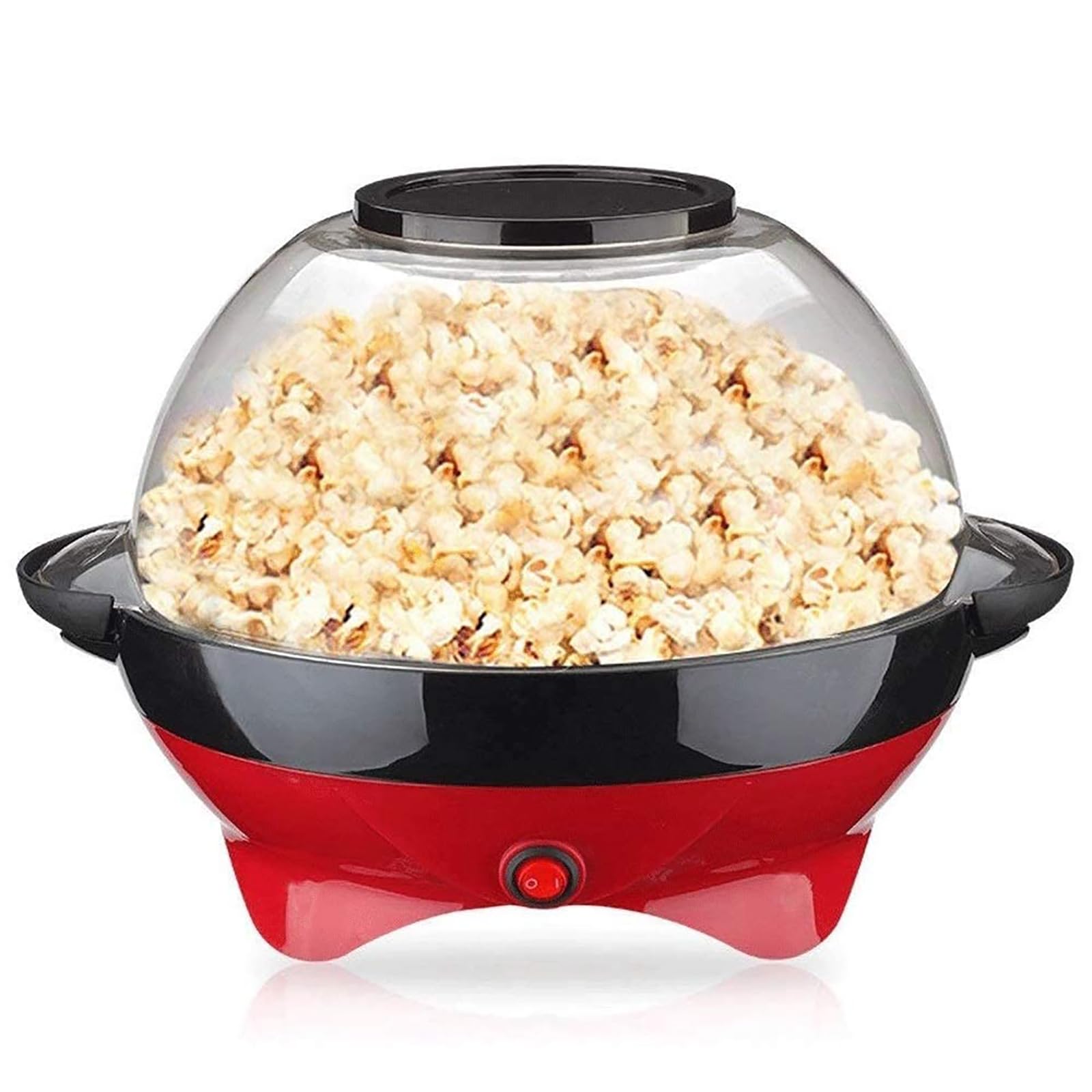 Automatyczna maszyna do popcornu 5 l, mini maszyna do popcornu, 800 W, z nieprzywierającym garnkiem i uchwytem zapobiegającym oparzeniom, ułatwiająca domowe wieczory filmowe, czerwona