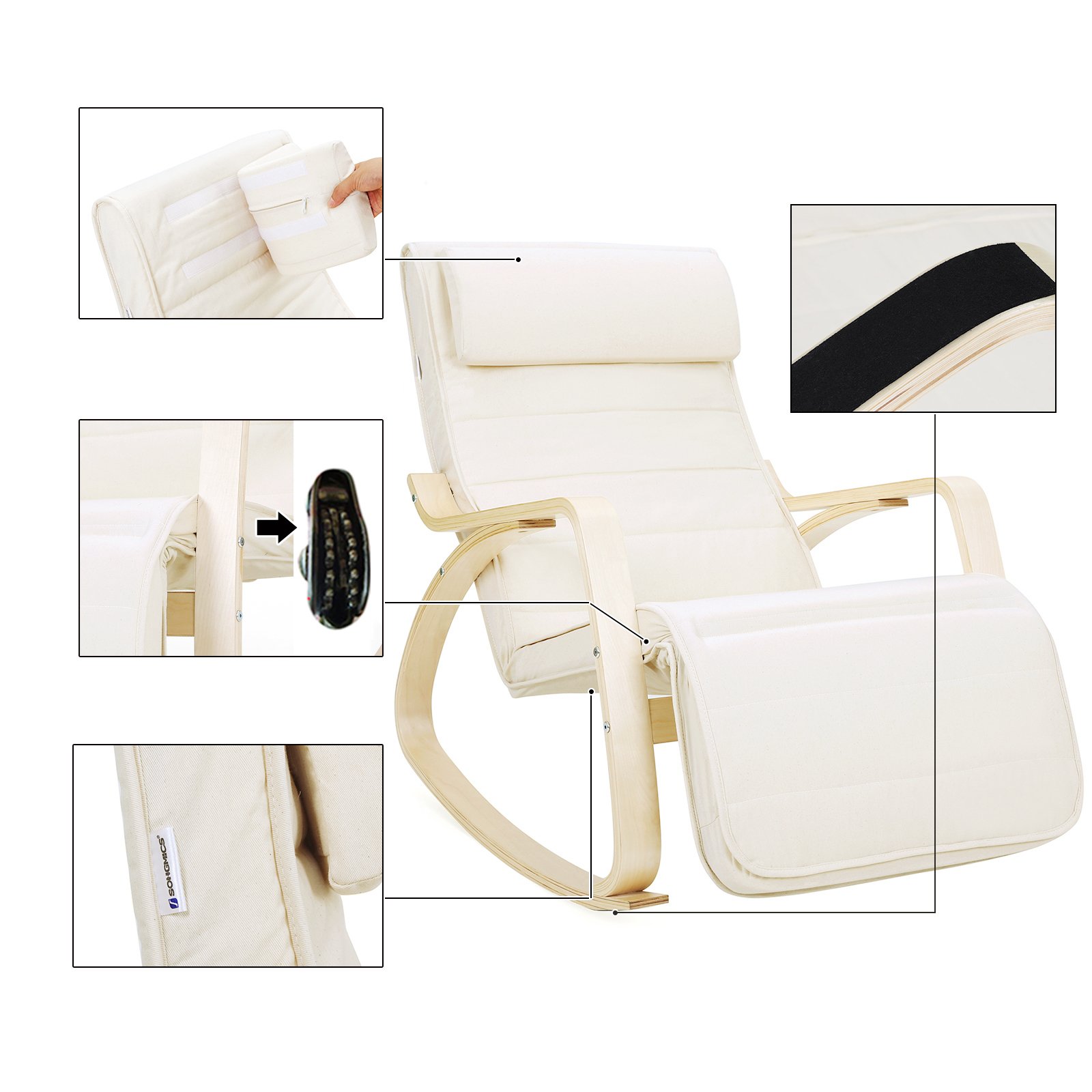 SONGMICS Sunlounger Relaxing Rocking Chair with Adjustable Footrest Max