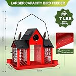 Solar Bird Feeders House for Outdoors Hanging, 7LBS Large Capacity Metal Wild Bird Feeder Squirrel Proof for Outside with Water Cup, Cardinal Birdfeeder Birdhouses Gift for Bird Lovers (Red)
