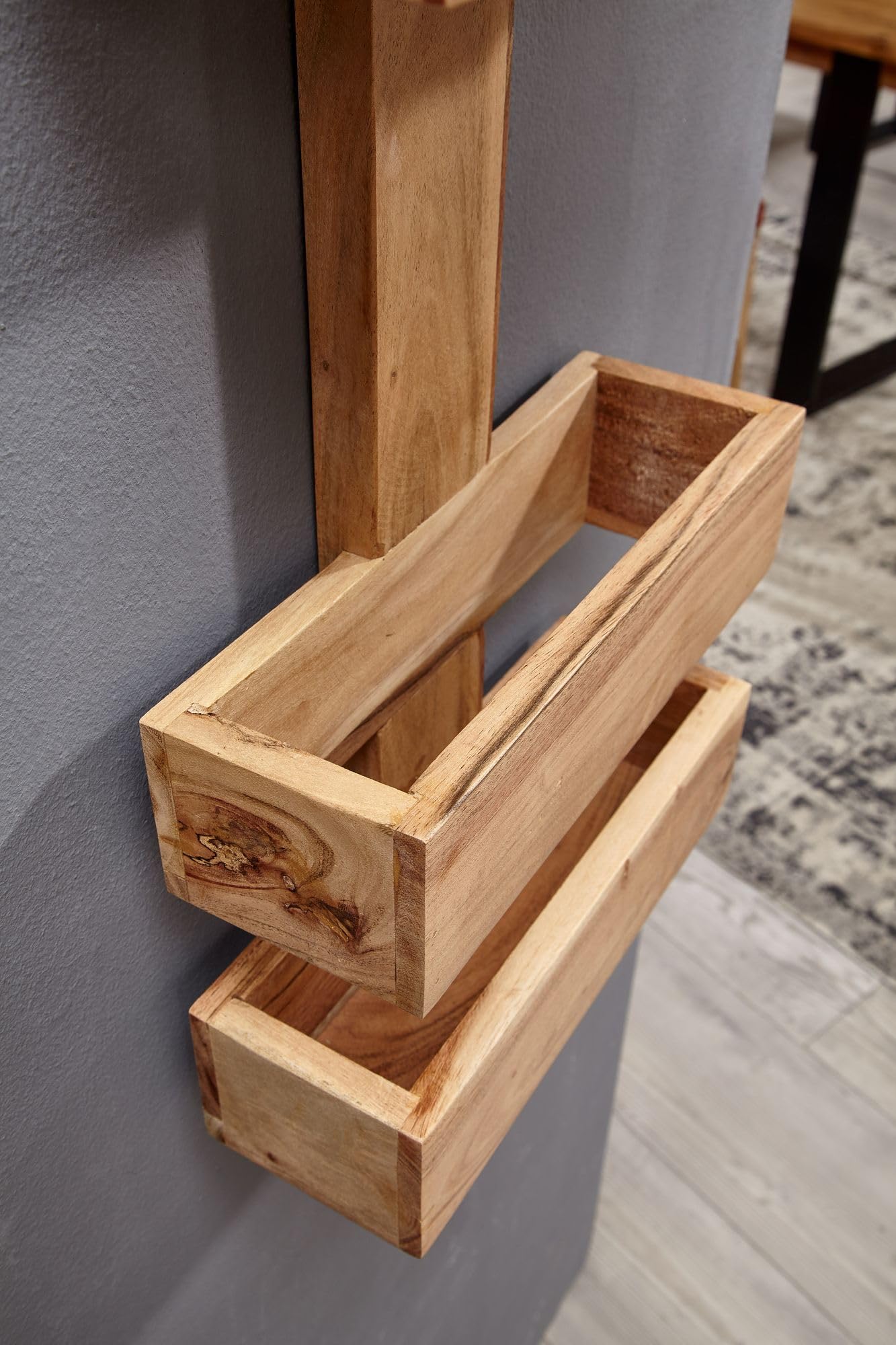 WOHNLING Zeitungsständer feuillus Acacia 2 magasins de Stockage Design de Stands Brochure Holder Country Style