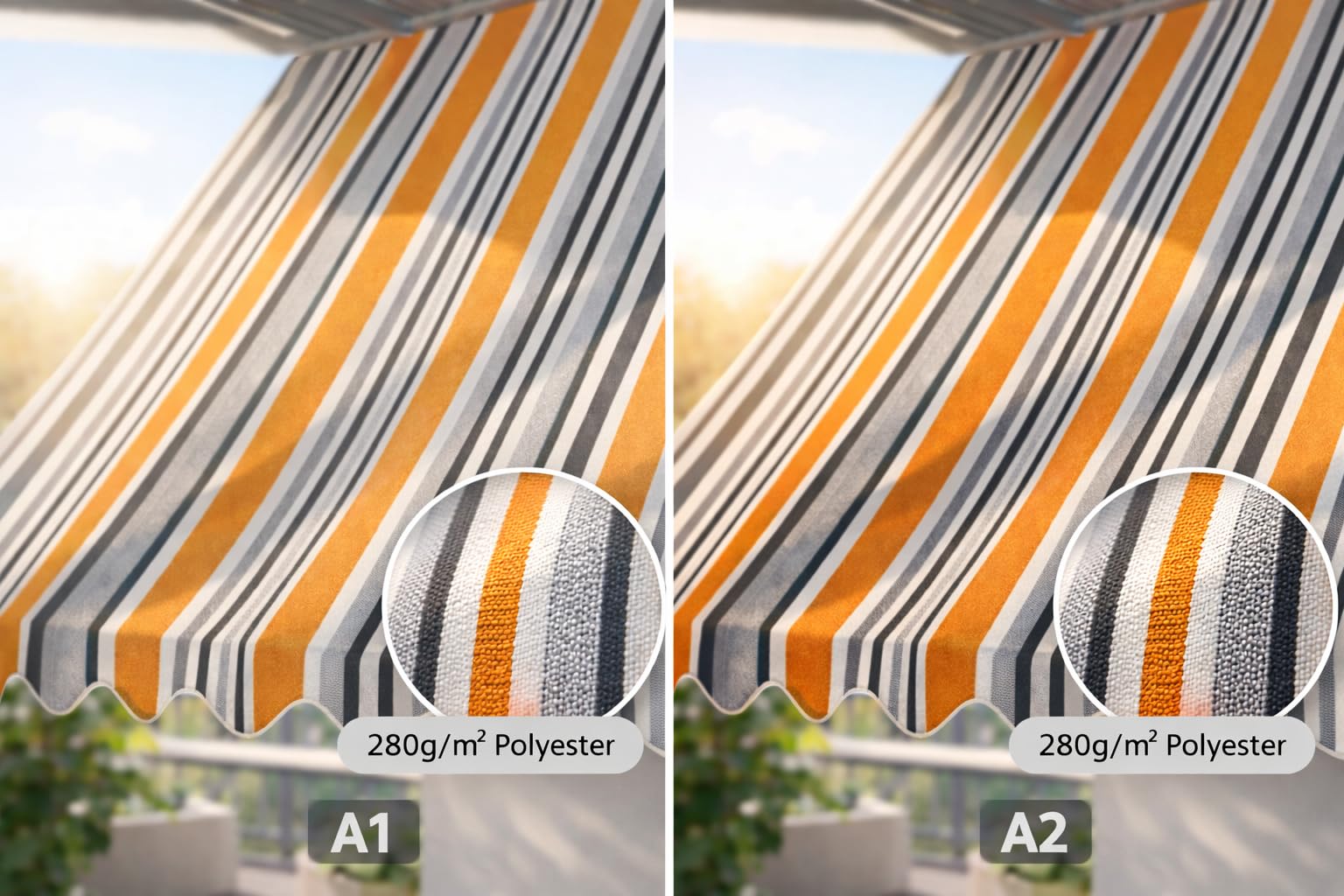 home Trends Tenda da sole con balze, 4 x 3 m, di ricambio, 387 x 300 cm, per balcone, impermeabile, protezione solare, panno di ricambio P5002, arancione, nero, bianco, blu, strisce