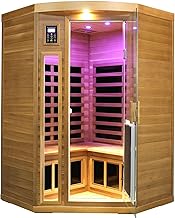 2-3 Person Corner Far Infrared Sauna for Home, 1760W Ultra-Low EMF(0-1mG) Indoor Red Cedar Wood Sauna Room with 8 Heating Panels, Dual Control Panel, Bluetooth Speaker & Chromotherapy Lights