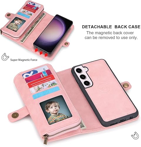 Miniatura 4 de Asuwish Funda para teléfono Samsung Galaxy S23 Plus S23+ 5G con cremallera, protector de pantalla de vidrio templado y tarjetero abatible para