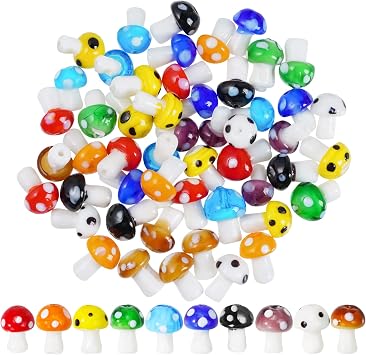 jiebor 50Pcs Mushroom Glass Beads Charms Cute Mushroom Ornament Lampwork Beads Bulk for Jewelry Bracelet Necklace Earring Making 11x14mm
